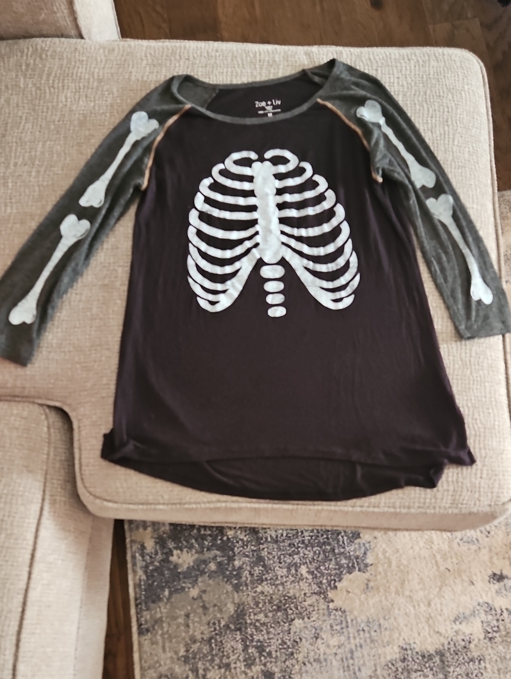 Zoe + Liv Black With White Skeleton Long Sleeve Shirt.